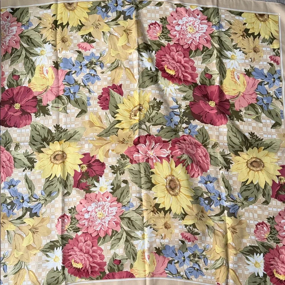 Elegant Floral Silk Scarf in Gold and Multicolor